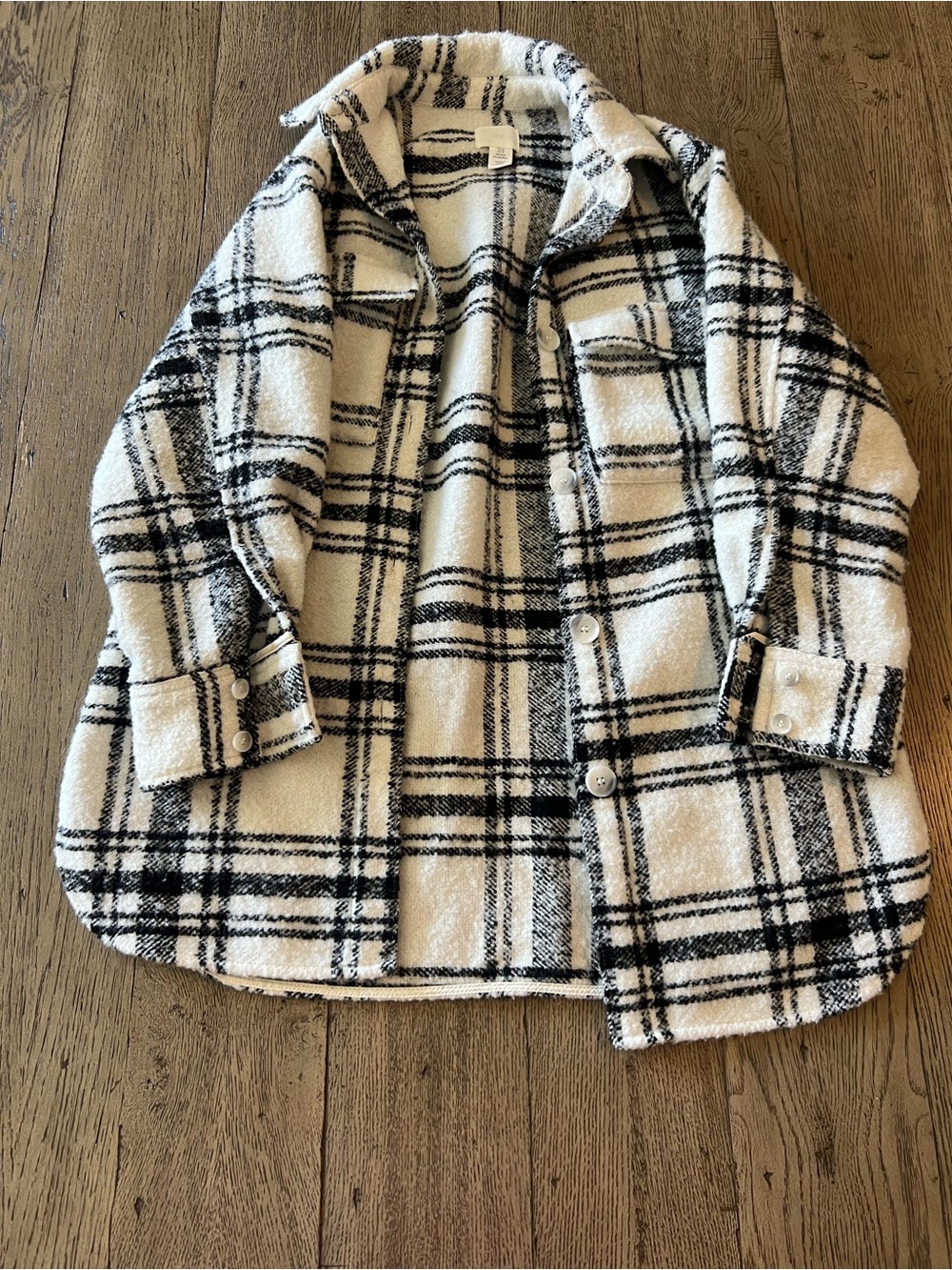 H&M Black & White Plaid Oversized Shacket Jacket XS